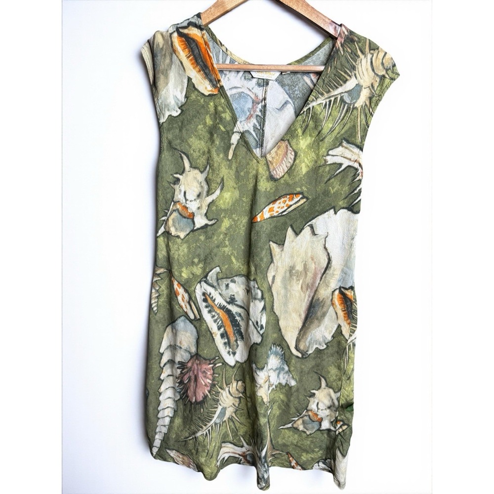 Vtg Y2k Jams World Green Seashore Mini Dress Conch Hawaii Shell Sz Small HTF